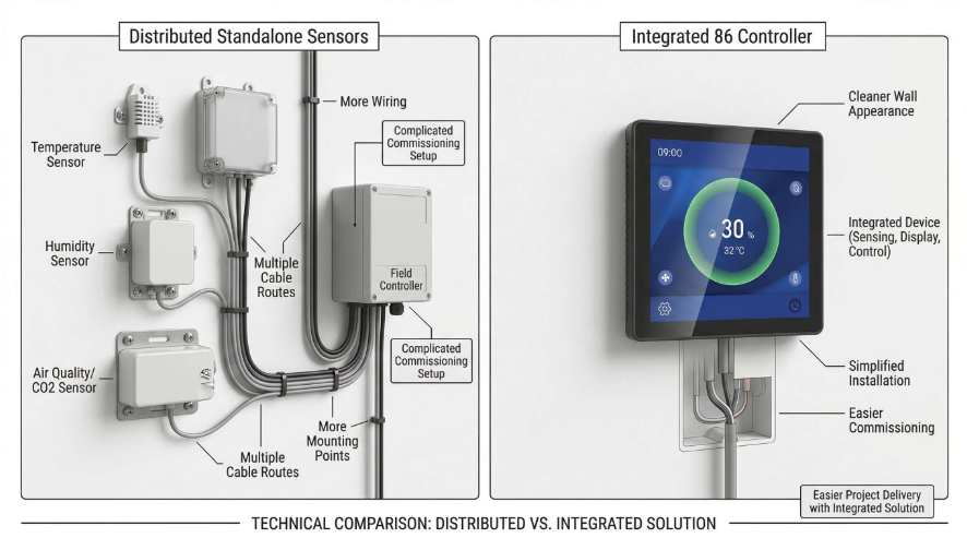 86集成式方案在布线、安装、调试上的工程交付优势图