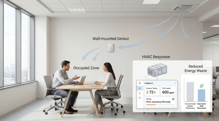 合理墙装传感器提升精度并减少能耗示意图