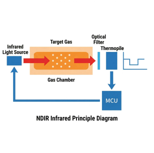 PM2.5 传感器技术原理示意图
